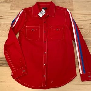 Empyre Red Button Canvas Skate Work Shirt Stripe M